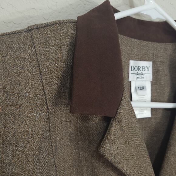 Vintage Cropped Blazer Womens 12 Petite Dorby Brown 80s 90s Preppy Acade… - Picture 6 of 11